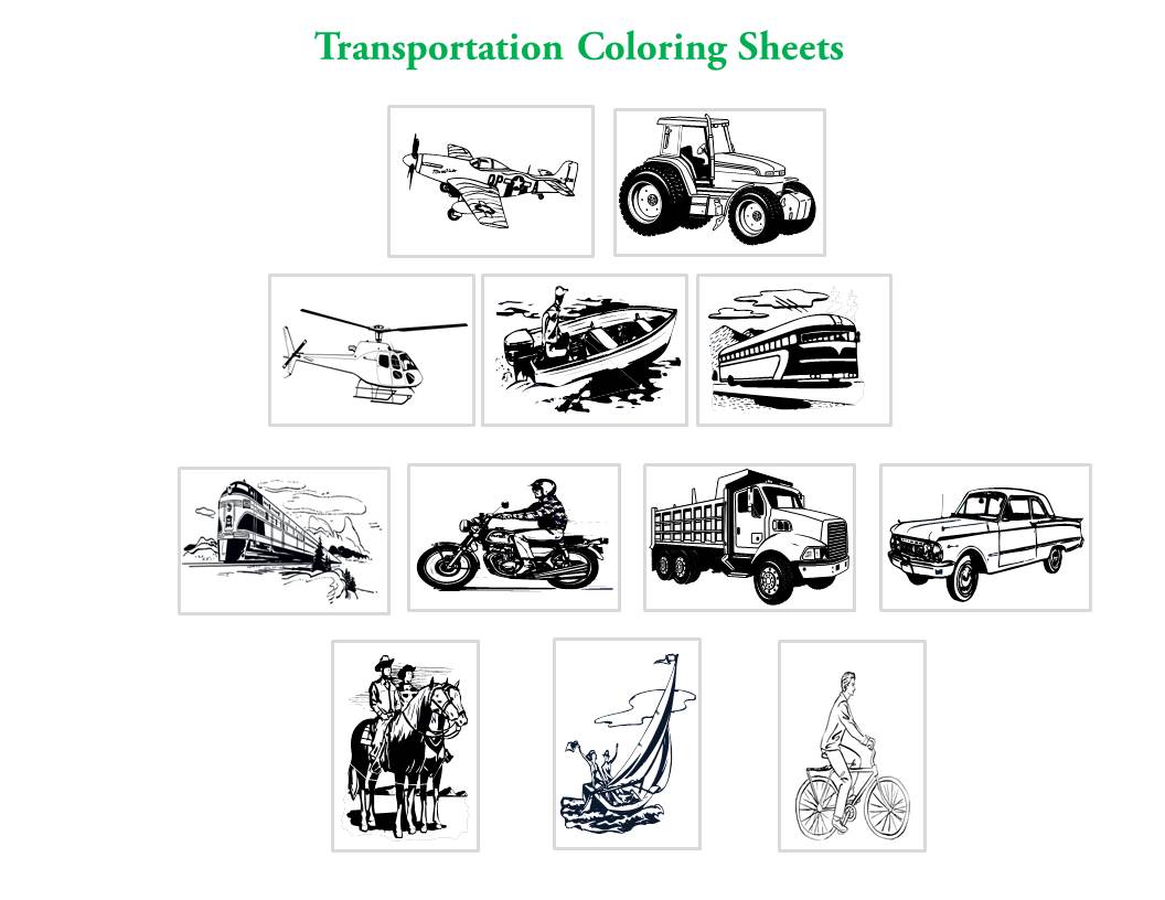 P120 Transportation Coloring Sheets